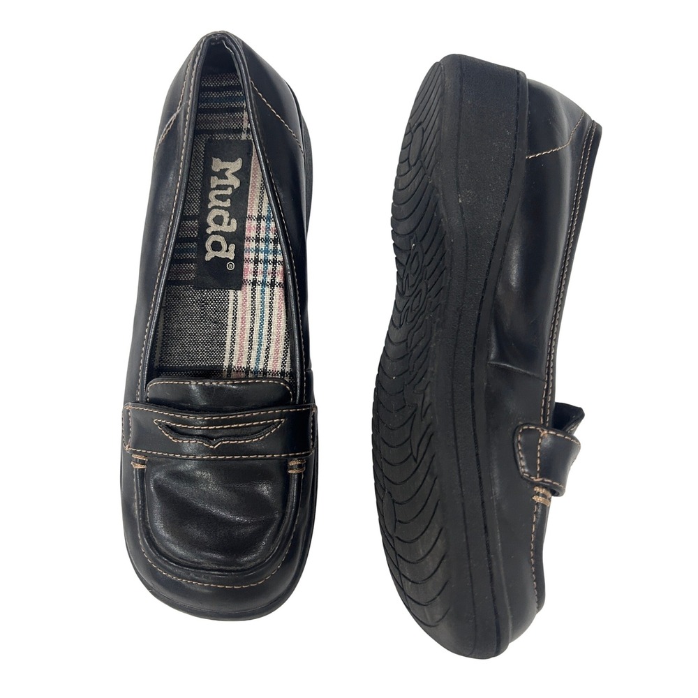 Vintage Y2K Mudd Black Penny Loafers 7 Chunky Platform Preppy Academia 90s